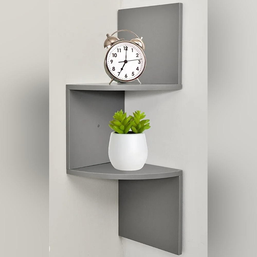 Greenco Zigzag 2 tier Corner Floating Shelves, Gray finish